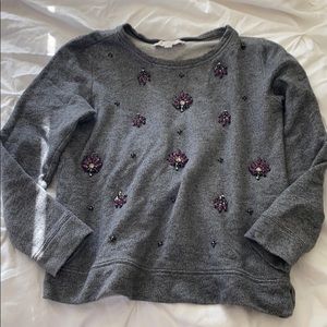 LOFT soft grey marled jeweled sweatshirt M